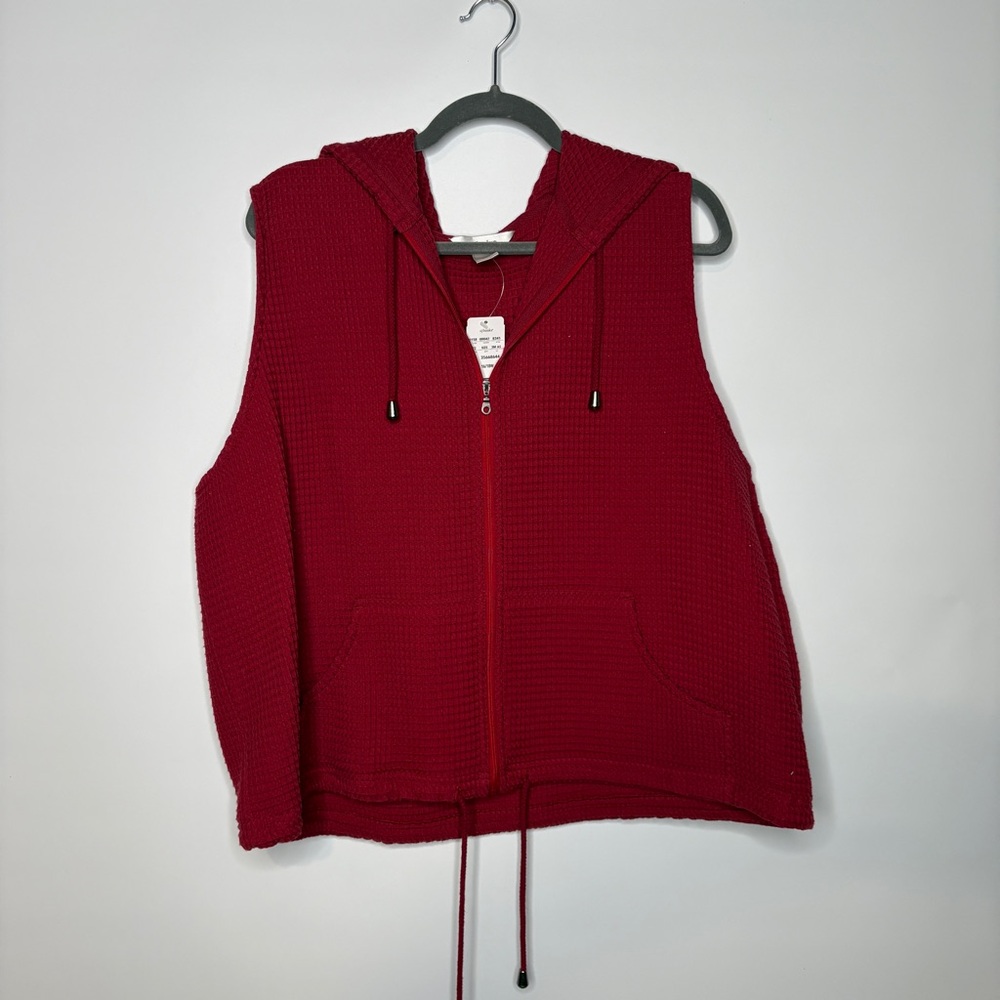 CJ Banks Waffle Knit Full Zip Hooded Sleeveless Vest NWT in Red Size 1X 16/18W